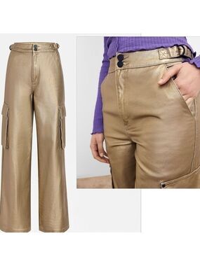 Circus NY metallic gold foil High Rise Slouchy Cargo Denim Jean pants NWT